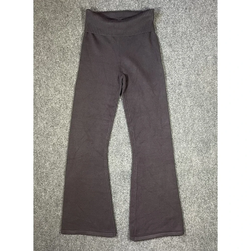 Faded Rose Cable Knit Flared Sweatpants Gray Elastic Waist Women's M